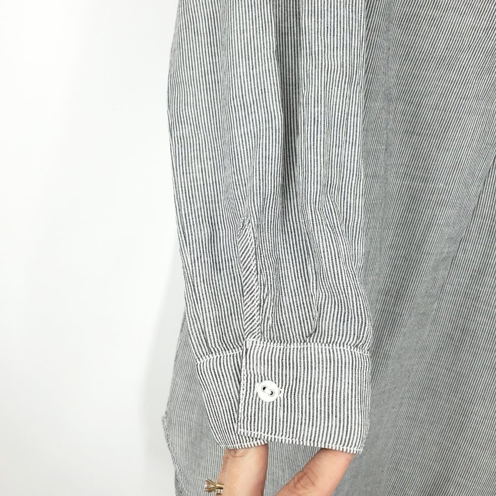 Stateside Striped Cotton Popover Shirt Dress Grey/White Small - Picture 2 of 9